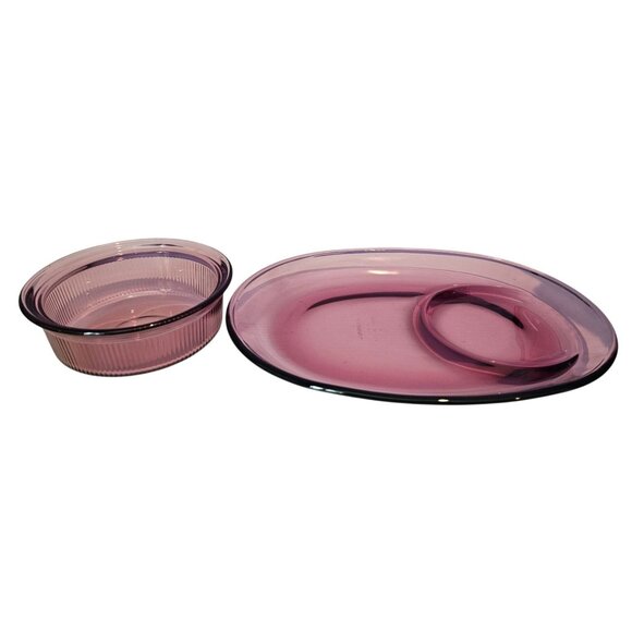 Corning Cranberry H811 C16B Oval Plate Platter Tray Bowl Set Vintage Collectible - Picture 3 of 10